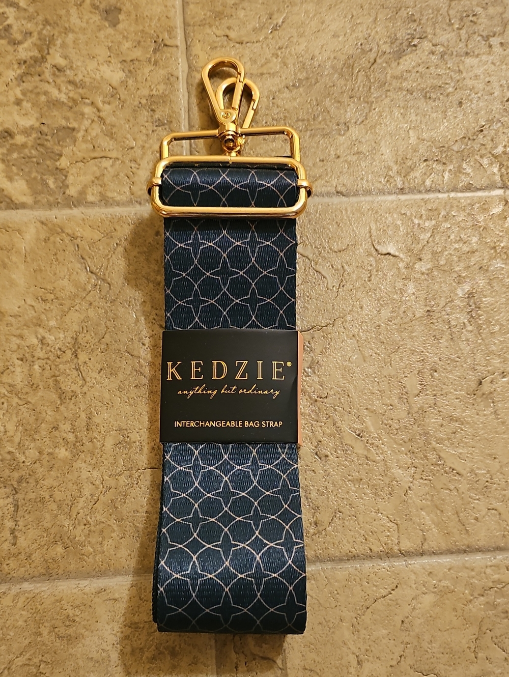 Navy/turqoise Patterned Interchangeable Bag Strap with Gold Hardware